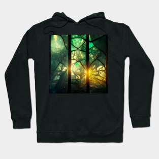 Green Stained Glass Tree Marbled Hoodie